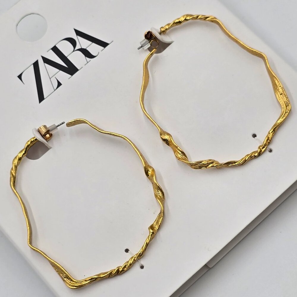 Zara - Large Gold Twisted Open Hoop Earrings - NWT - Picture 15 of 15